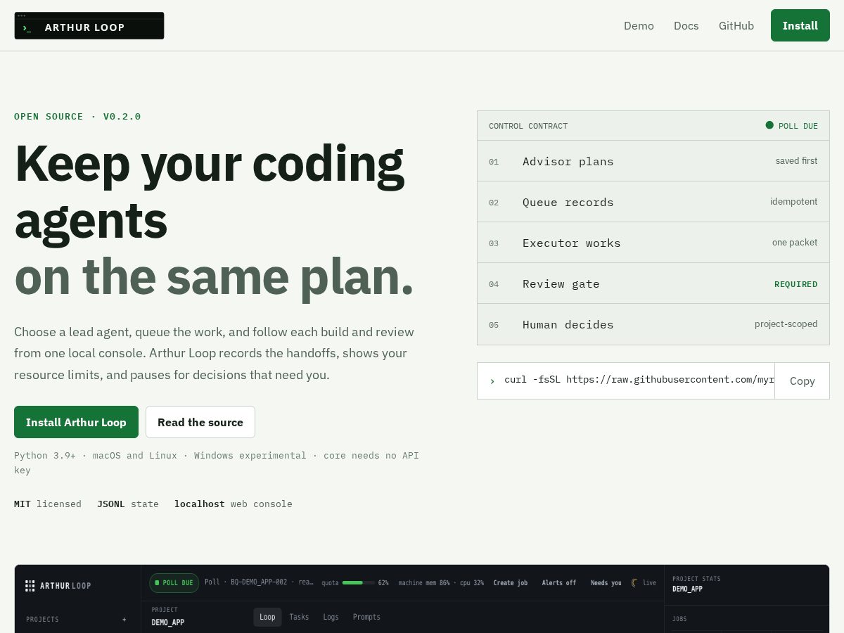 Landing-page snapshot of arthurloop.com