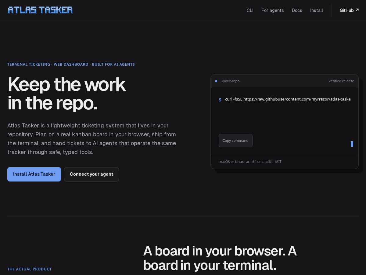 Landing-page snapshot of atlastasker.com