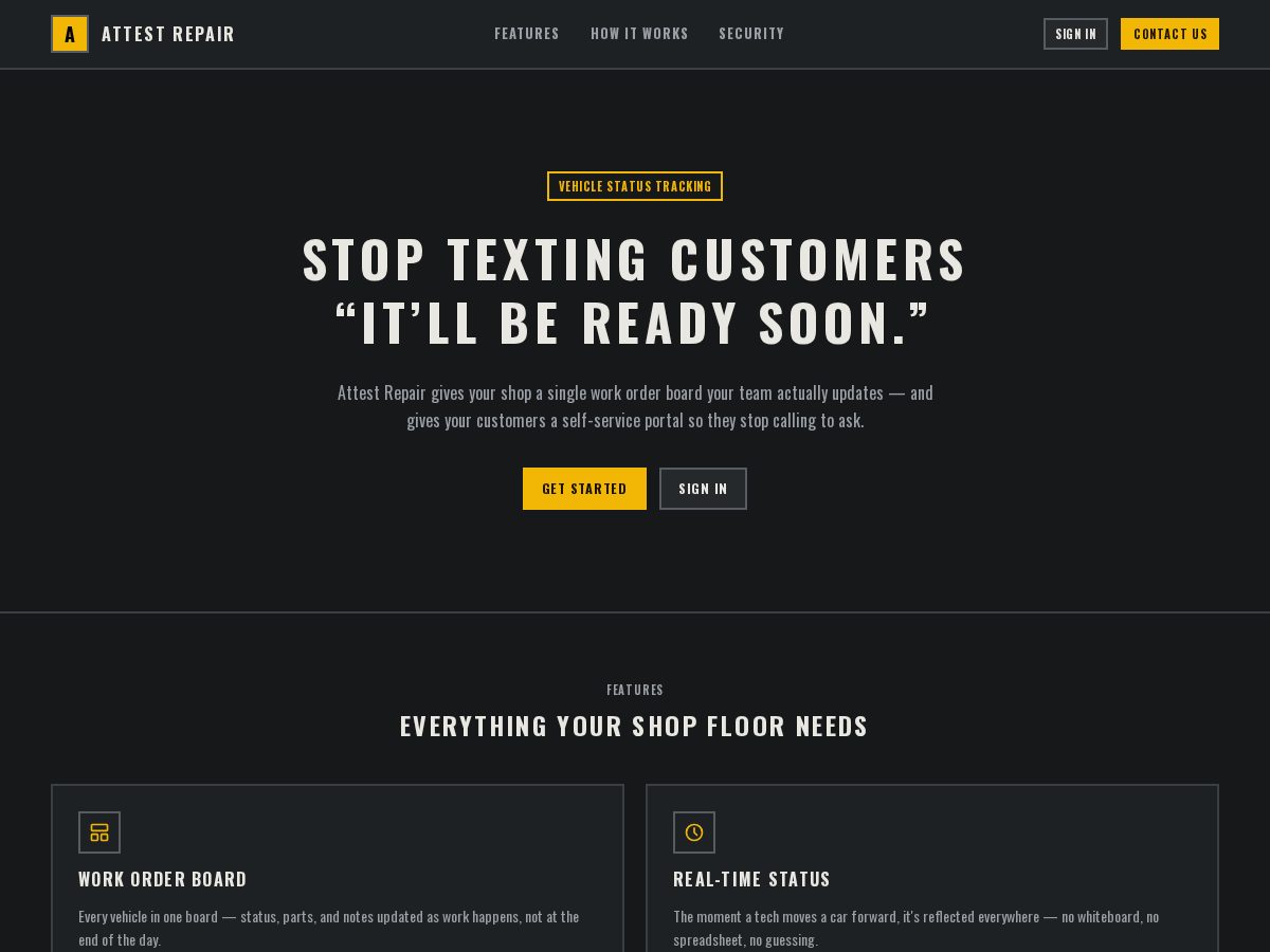 Landing-page snapshot of attestrepair.com