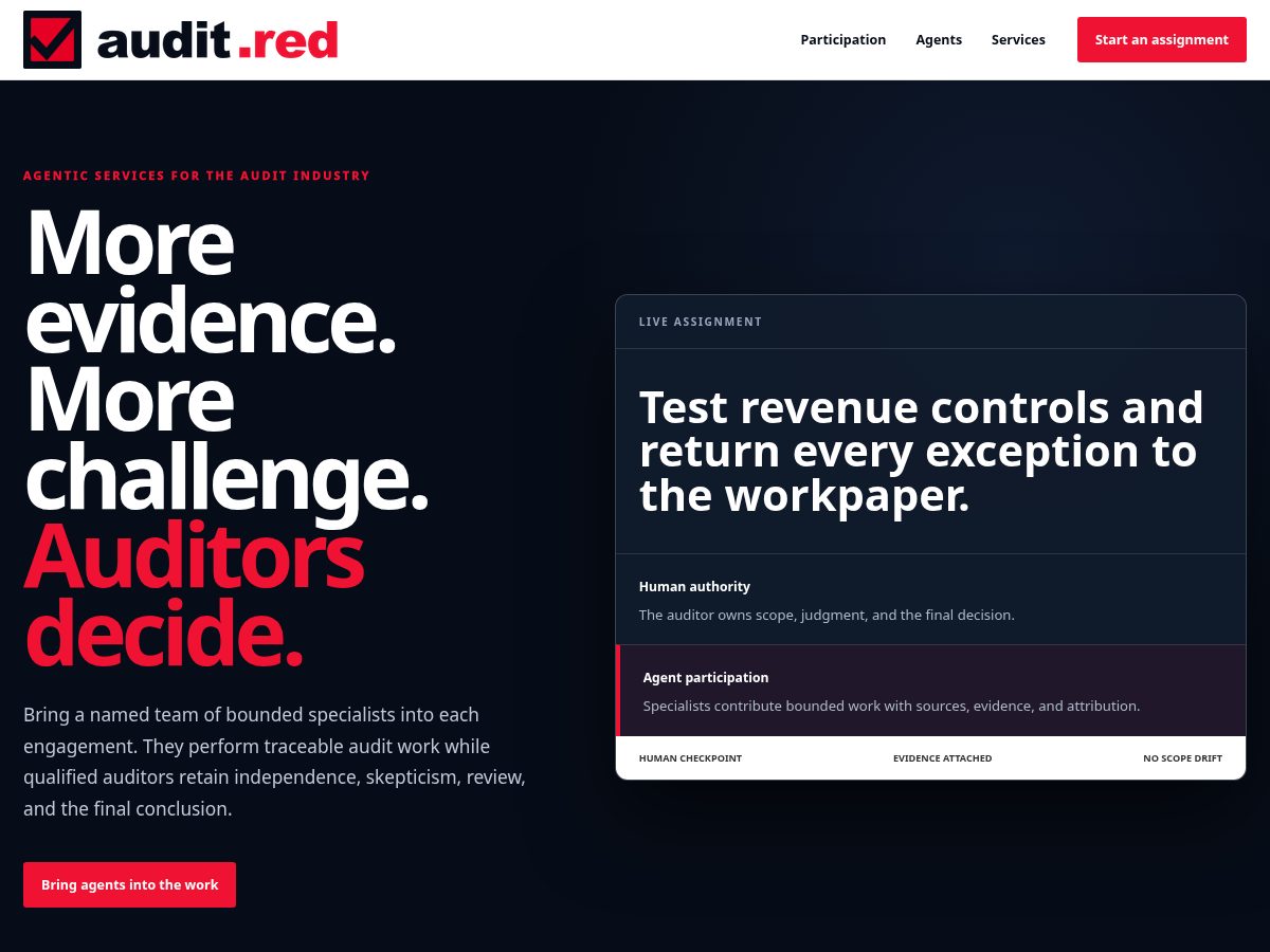 Landing-page snapshot of audit.red