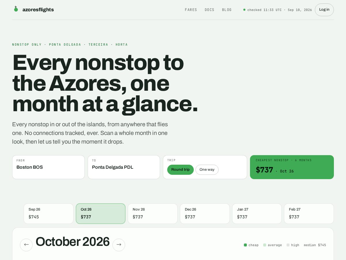Landing-page snapshot of azoresflights.com