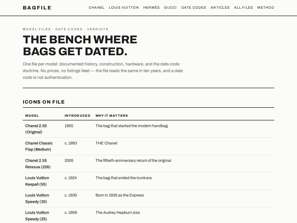 Landing-page snapshot of bagfile.com