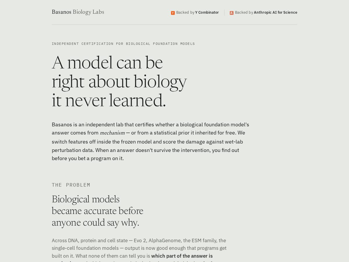 Landing-page snapshot of basanosbio.com