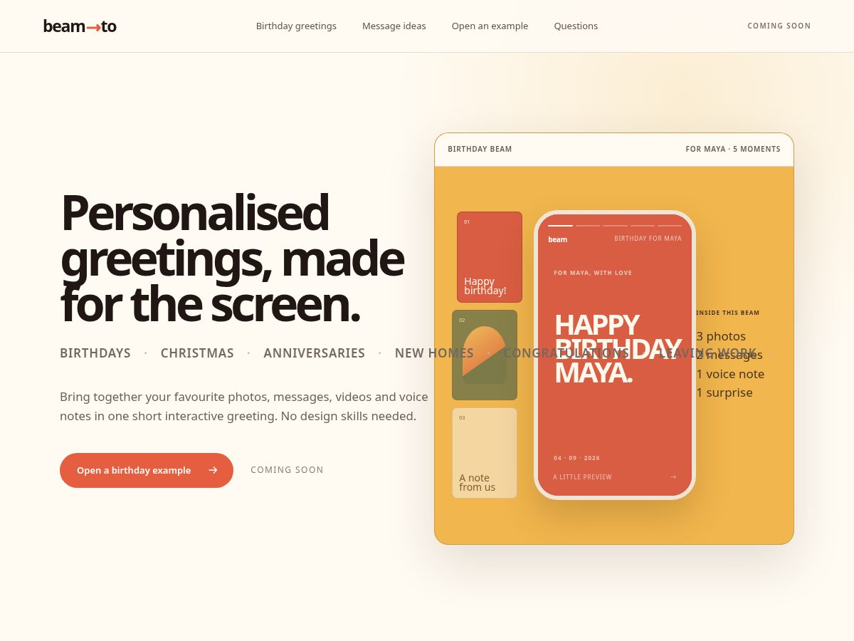 Landing-page snapshot of beamedto.com