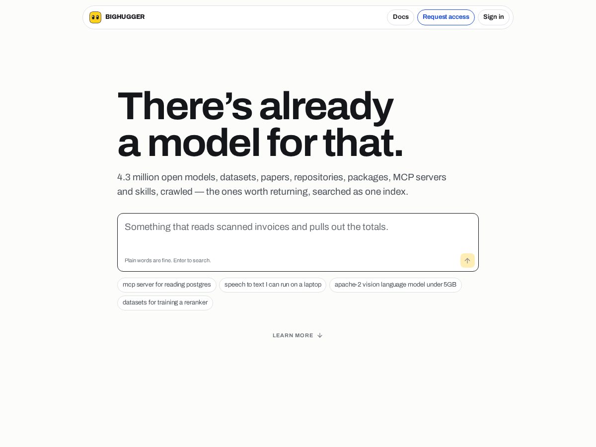 Landing-page snapshot of bighugger.com