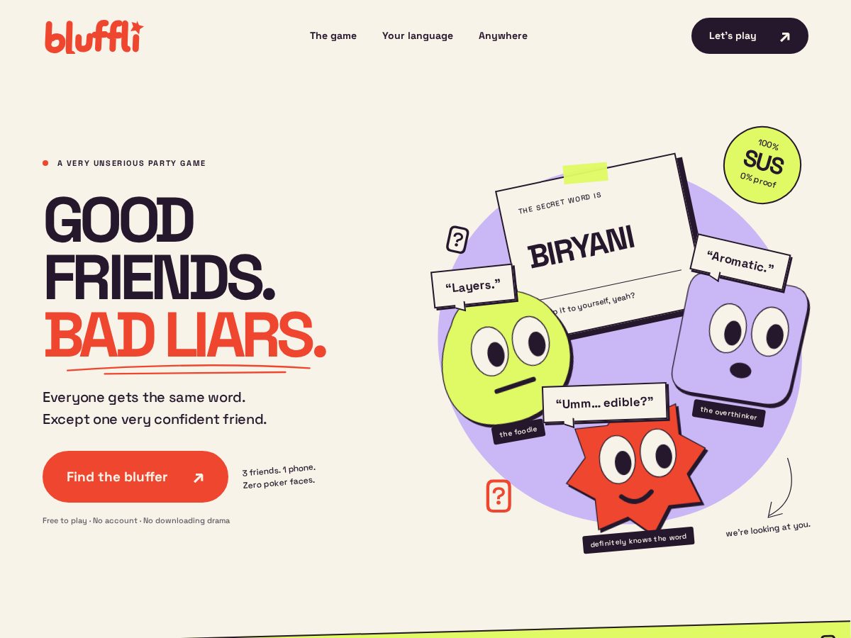 Landing-page snapshot of bluffli.lol