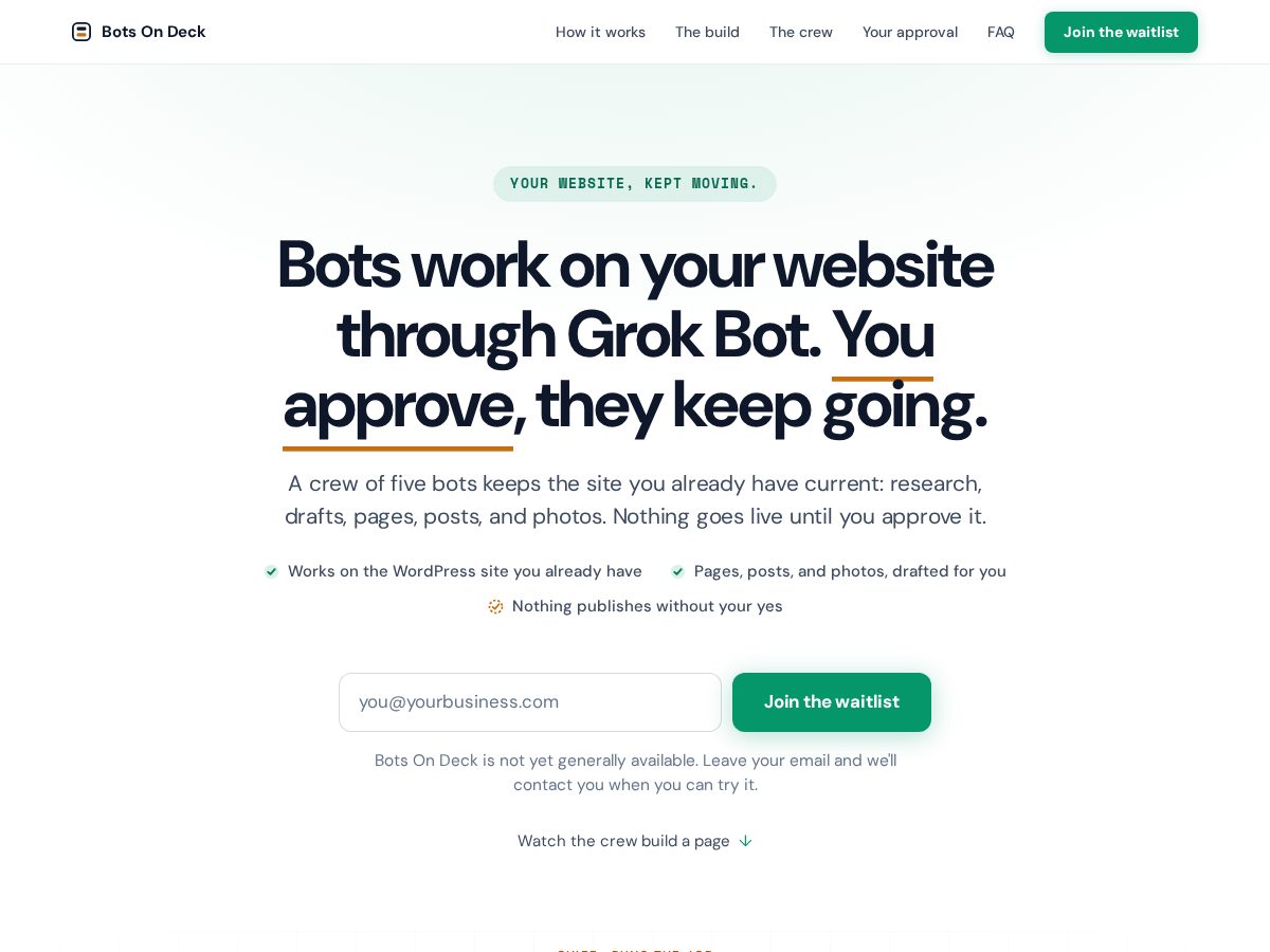 Landing-page snapshot of botsondeck.com
