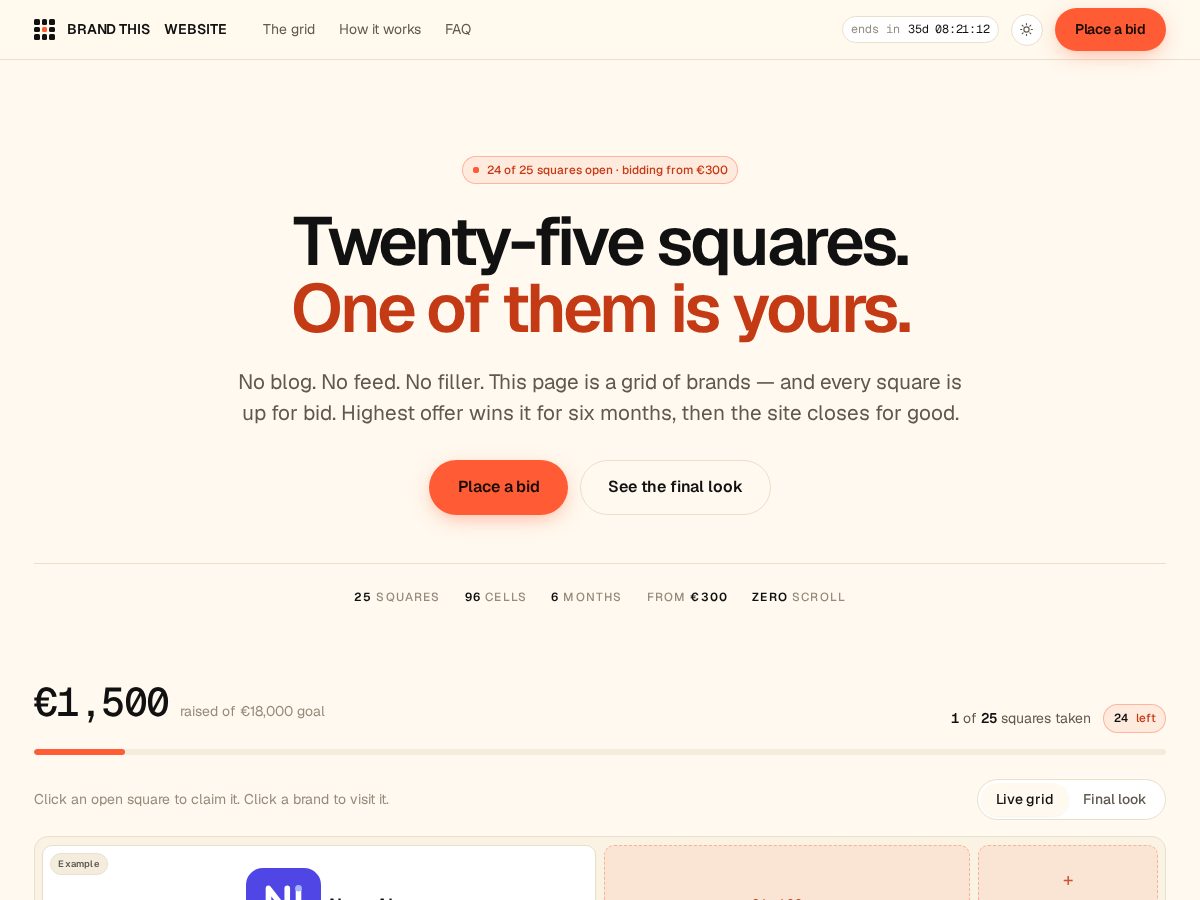 Landing-page snapshot of brandthiswebsite.xyz