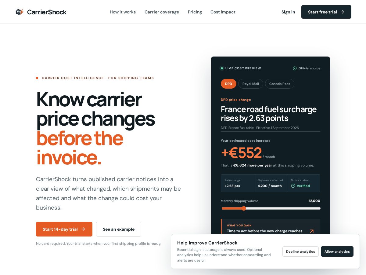 Landing-page snapshot of carriershock.com