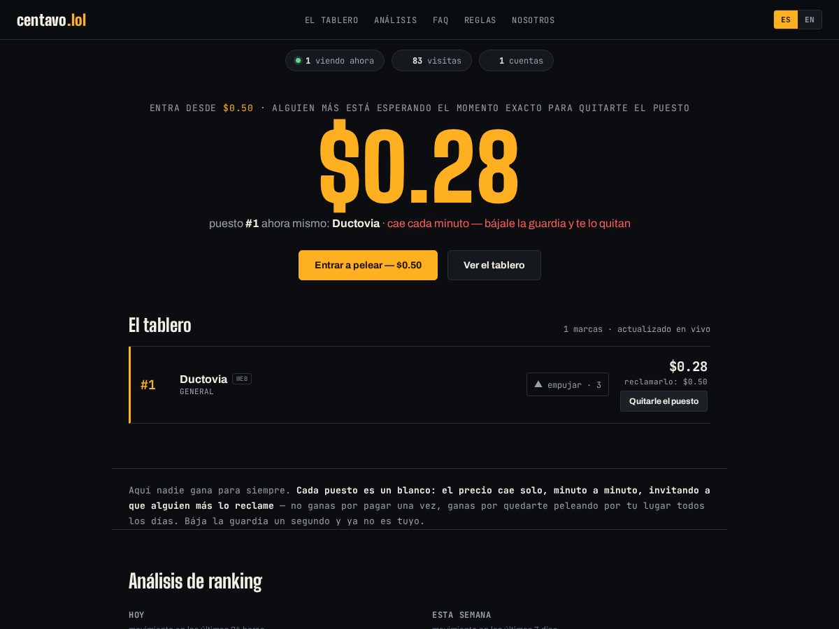 Landing-page snapshot of centavo.lol