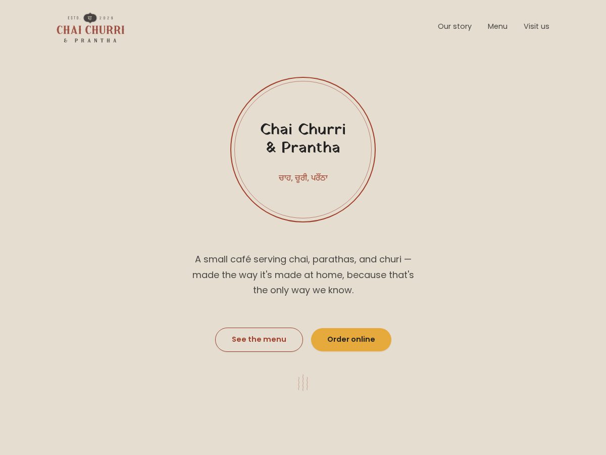 Landing-page snapshot of chaichurriprantha.com