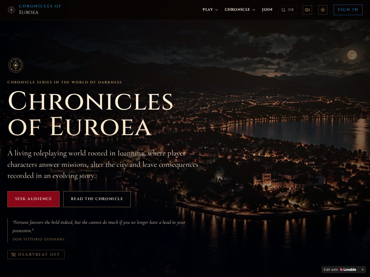 Landing-page snapshot of chroniclesofeuroea.com