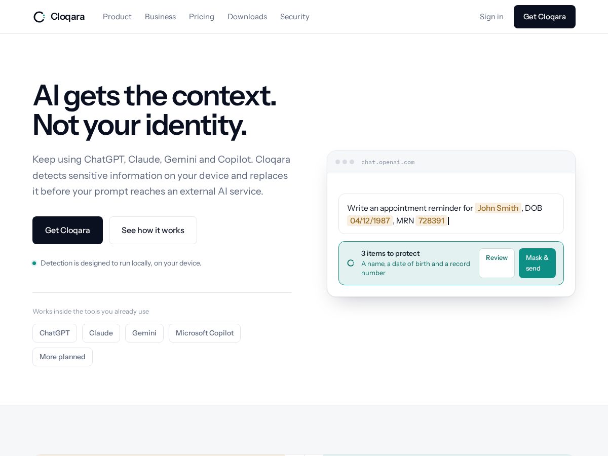 Landing-page snapshot of cloqara.com