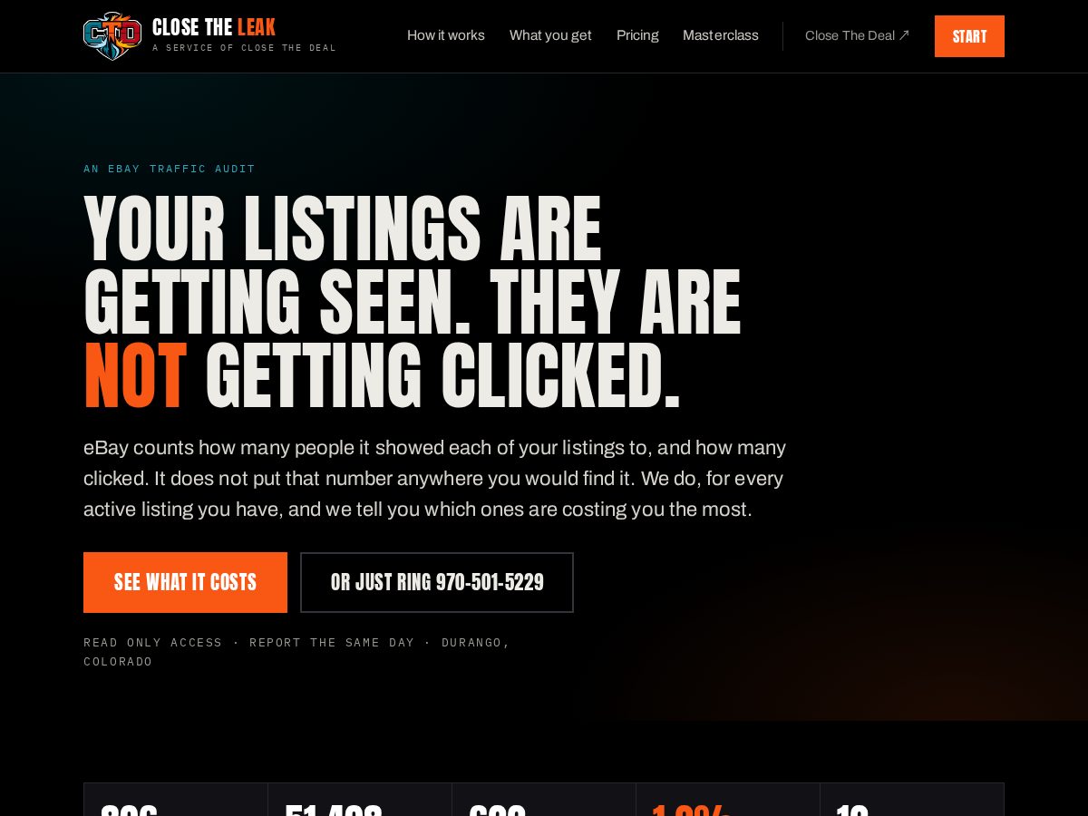 Landing-page snapshot of closetheleak.com