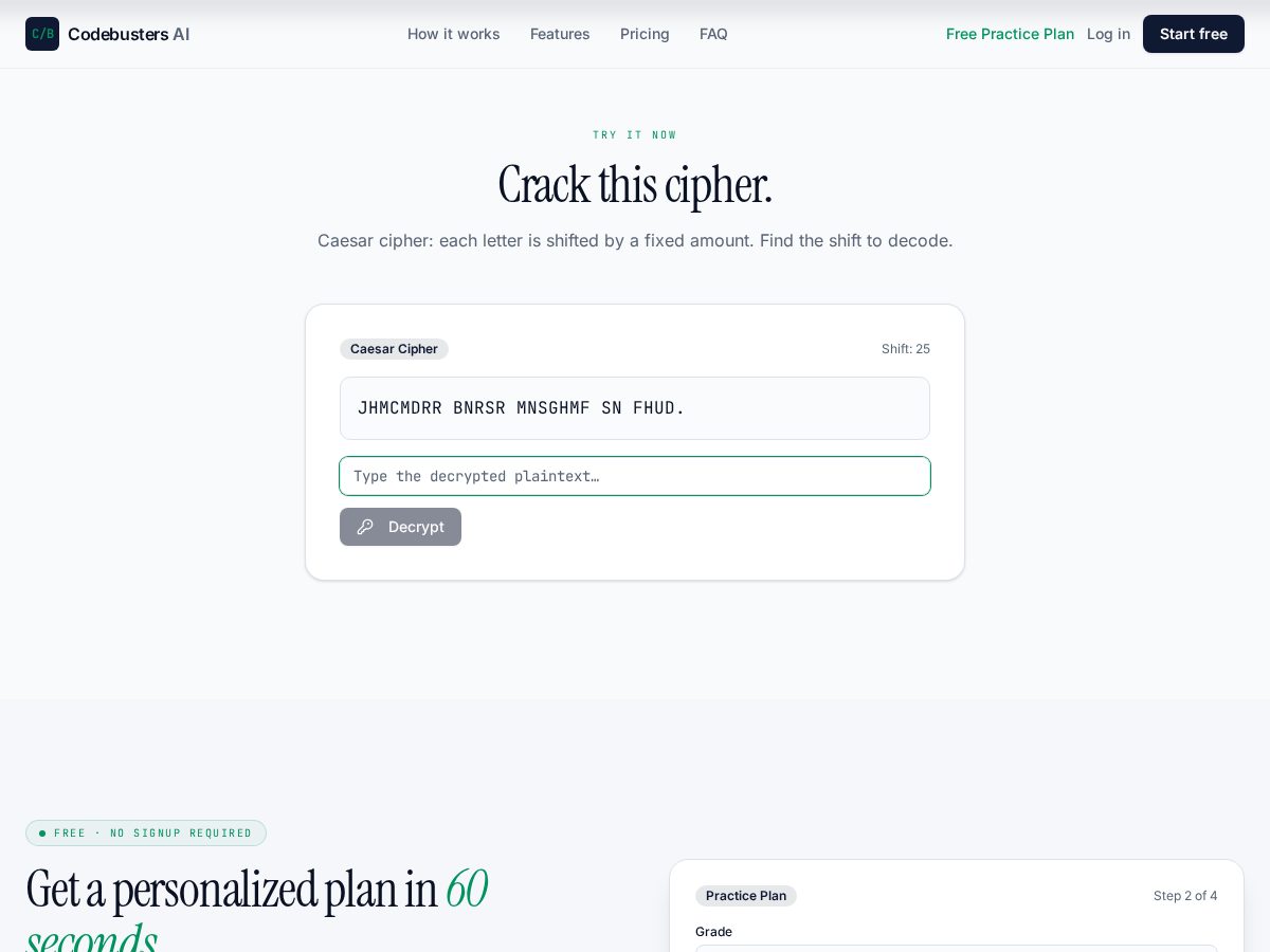 Landing-page snapshot of codebustersai.com