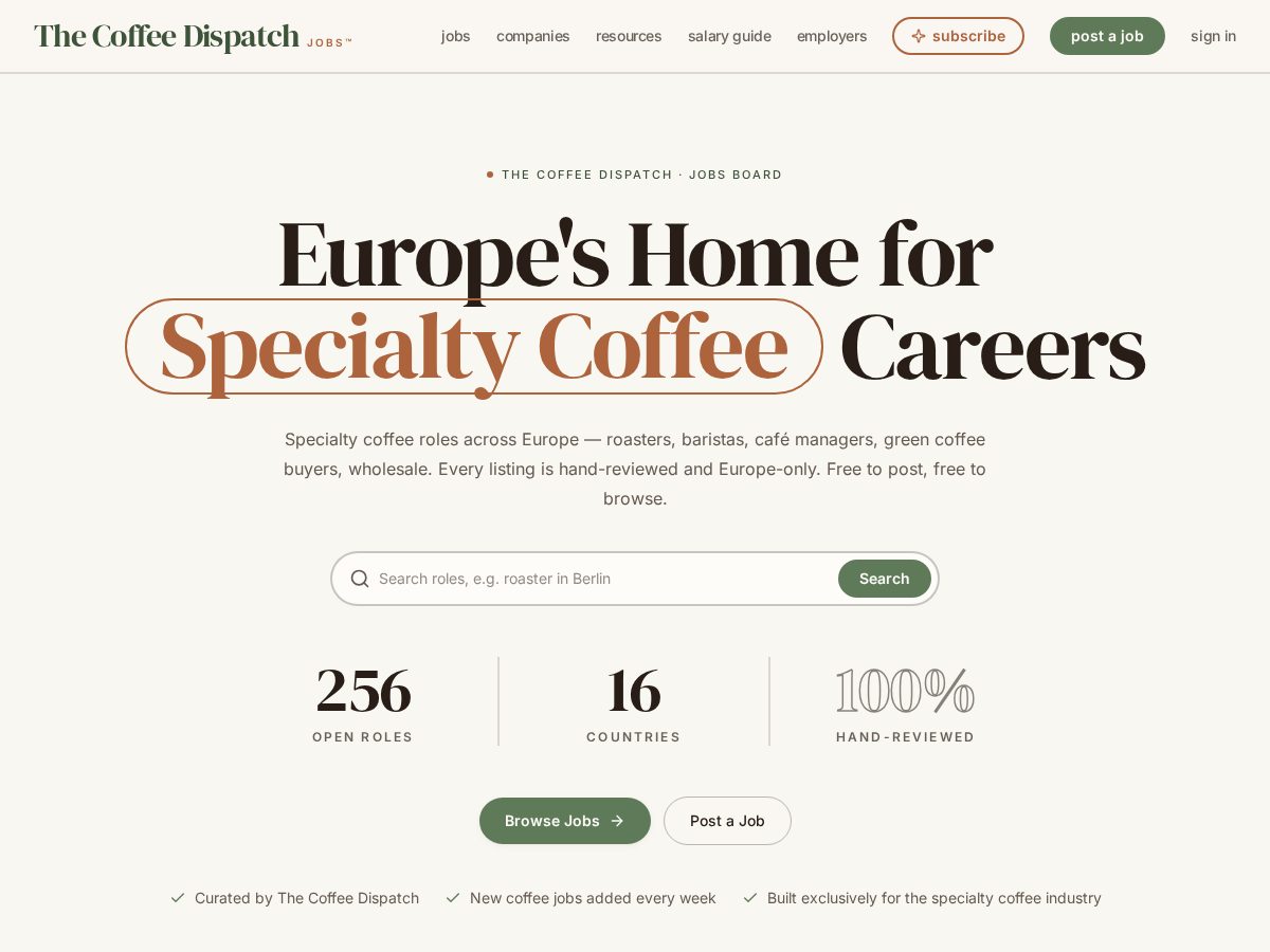 Landing-page snapshot of coffeejobseurope.com