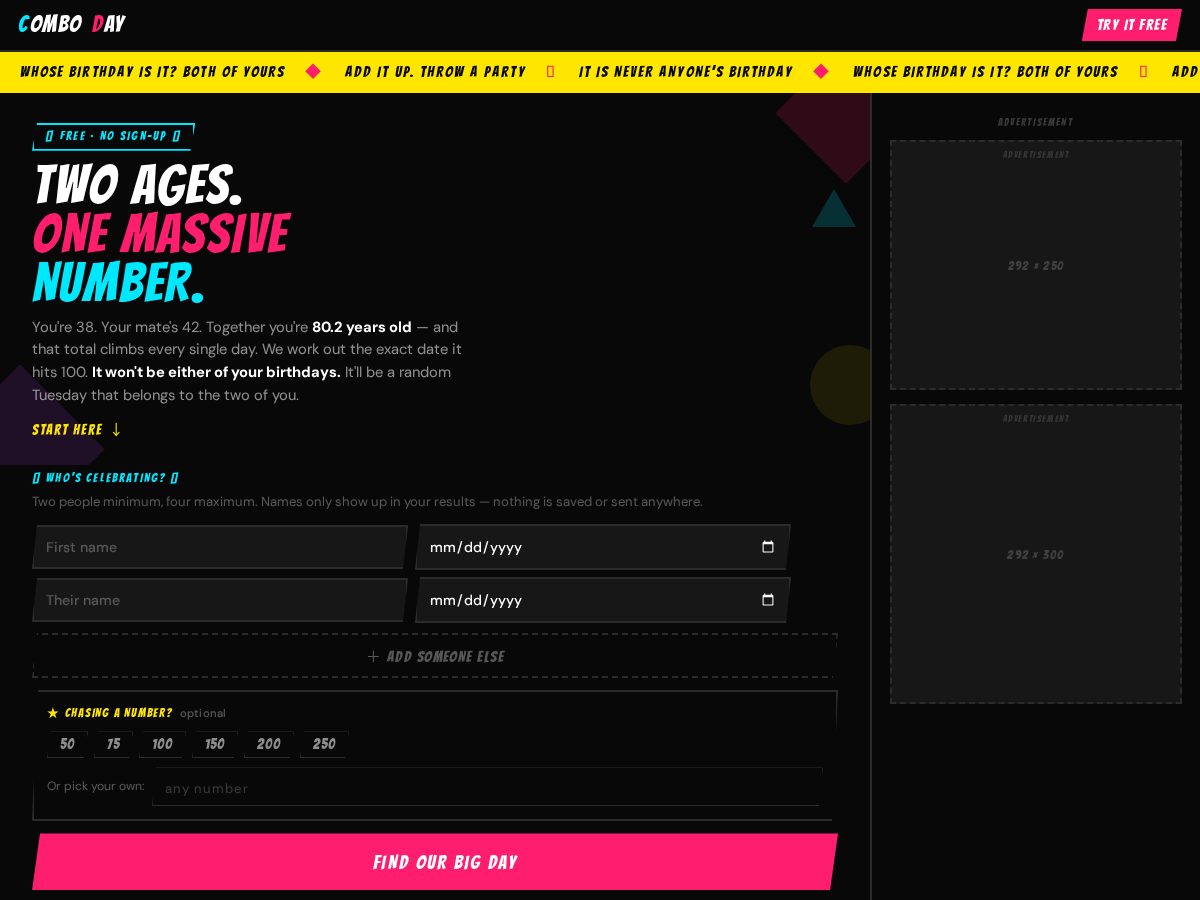 Landing-page snapshot of combo-day.com