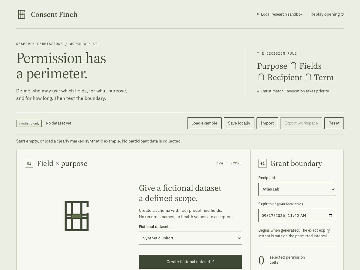 Landing-page snapshot of consentfinch.xyz