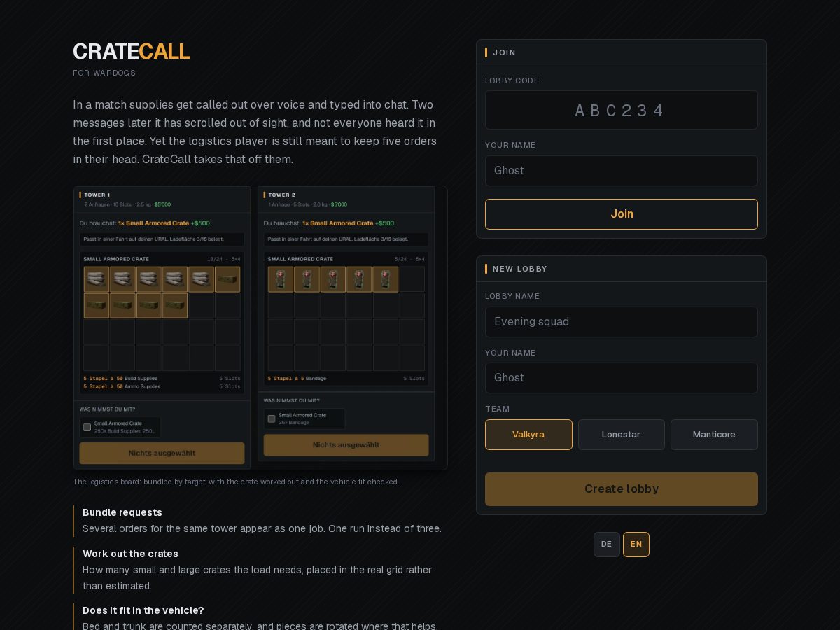 Landing-page snapshot of cratecall.com