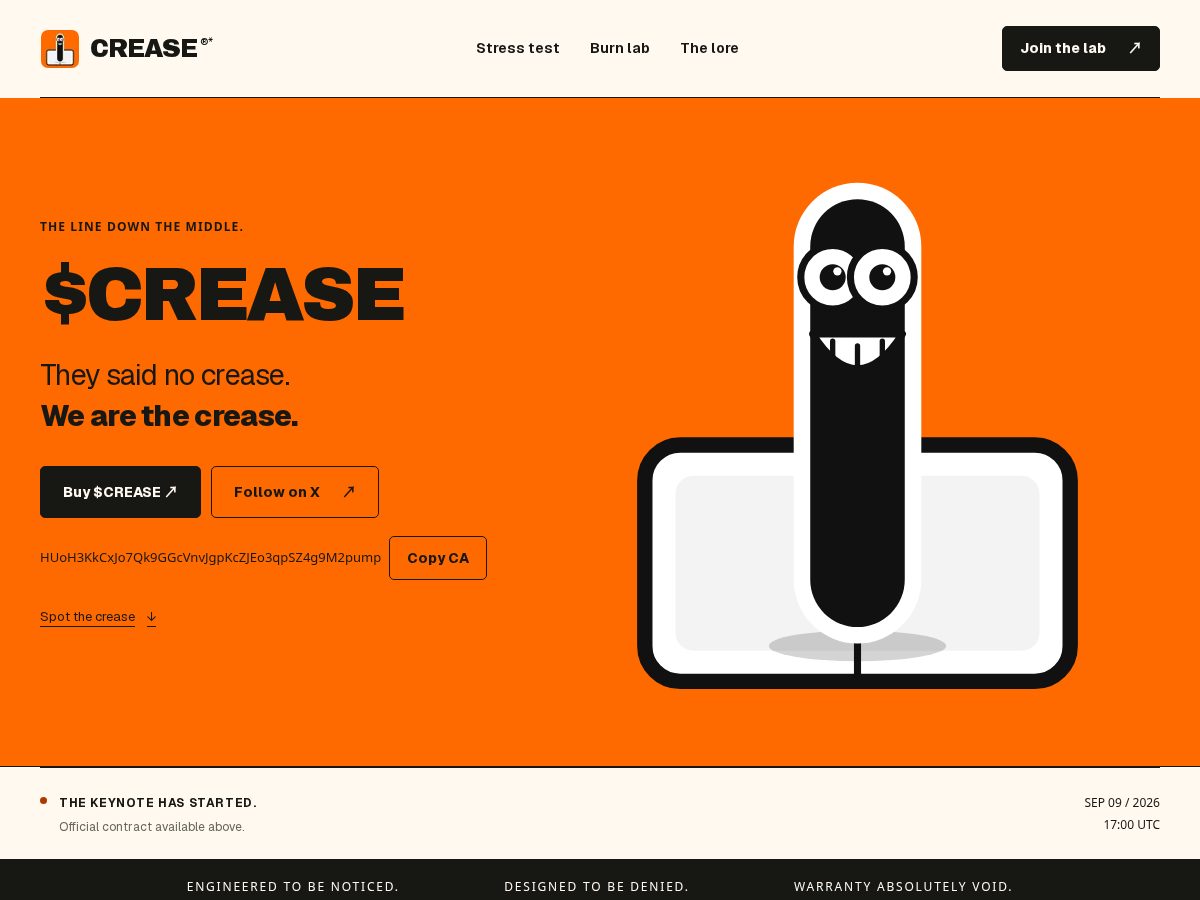 Landing-page snapshot of crease.fun