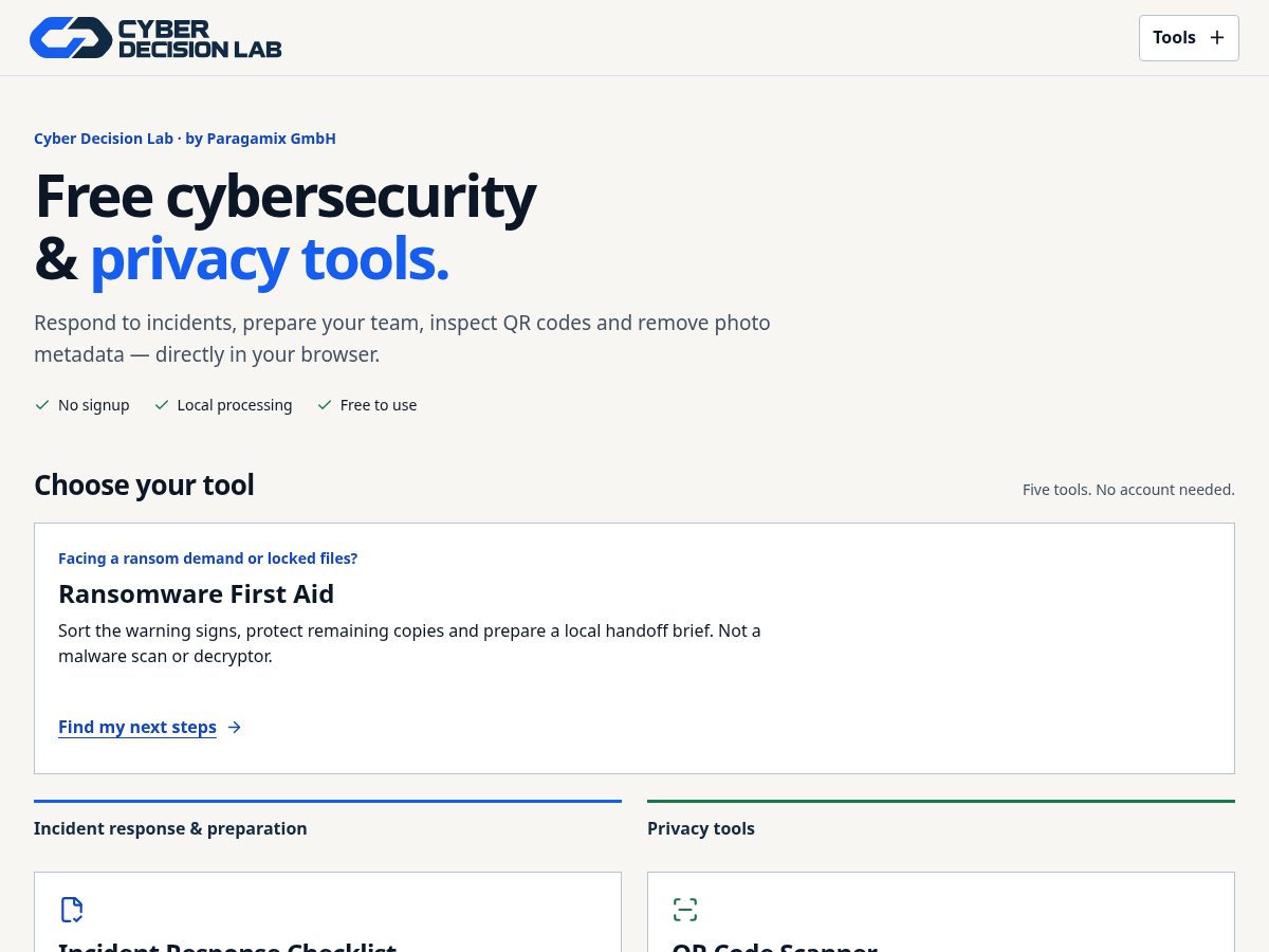 Landing-page snapshot of cyberdecisionlab.com
