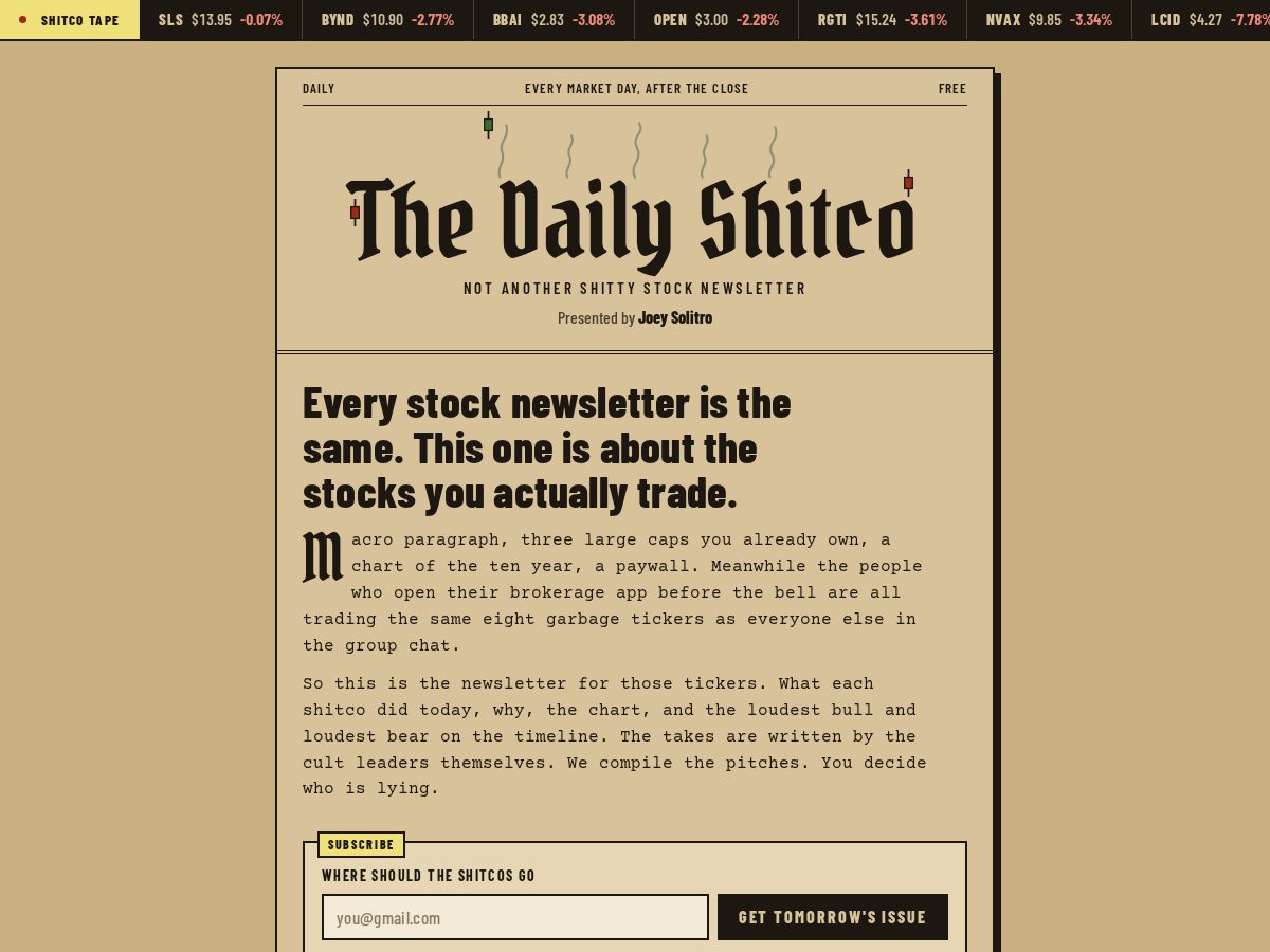 Landing-page snapshot of dailyshitco.com