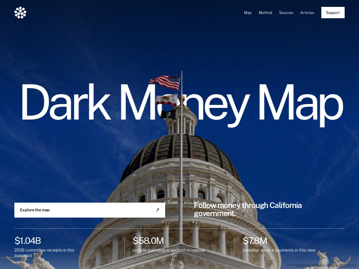 Landing-page snapshot of darkmoneymap.org