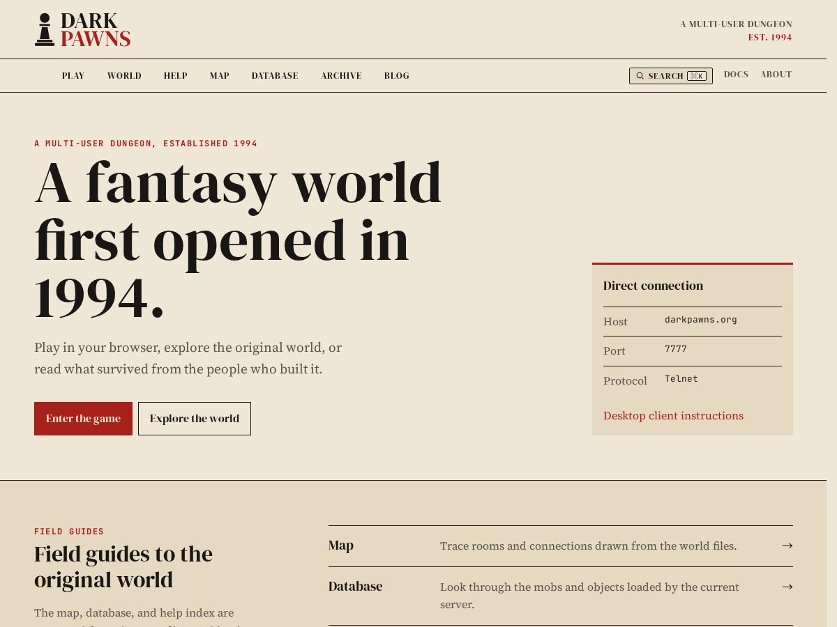 Landing-page snapshot of darkpawns.org