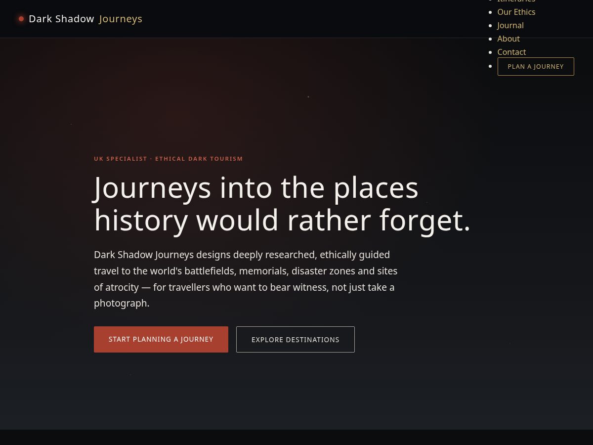 Landing-page snapshot of darkshadowjourneys.com