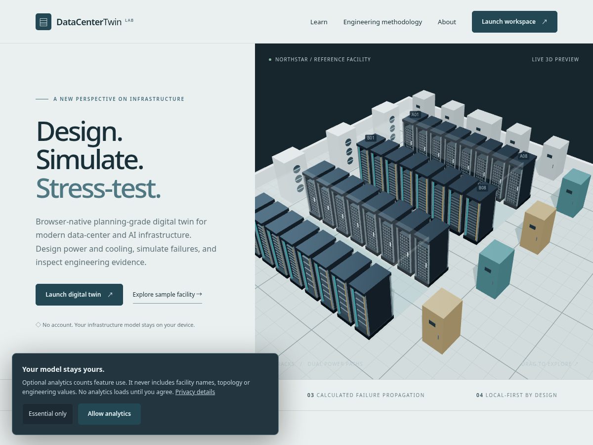 Landing-page snapshot of datacentertwin.com
