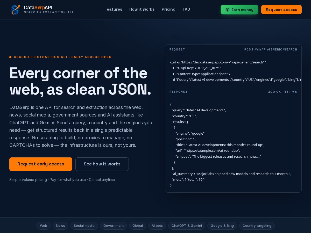 Landing-page snapshot of dataserpapi.com