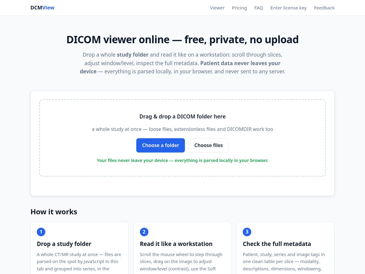 Landing-page snapshot of dcmview.com