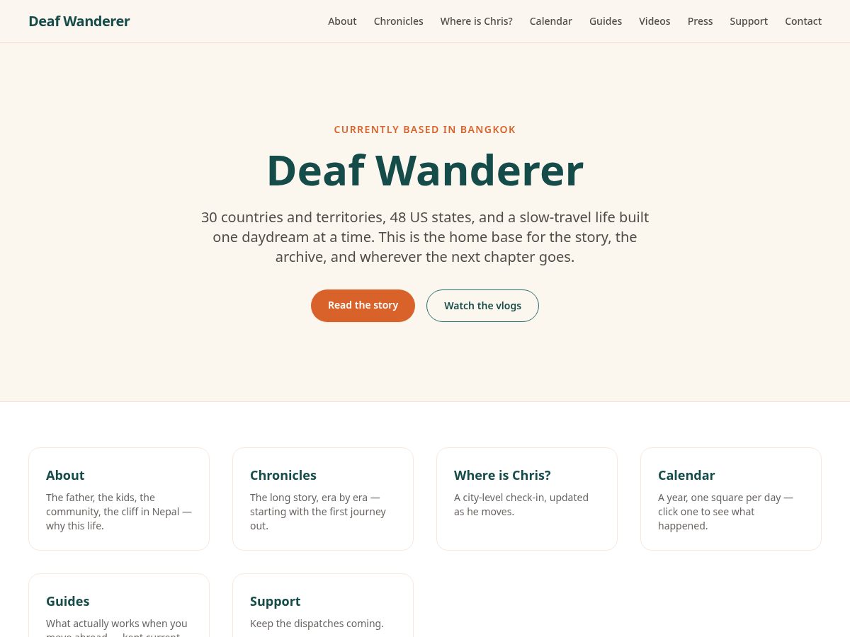 Landing-page snapshot of deafwanderer.com