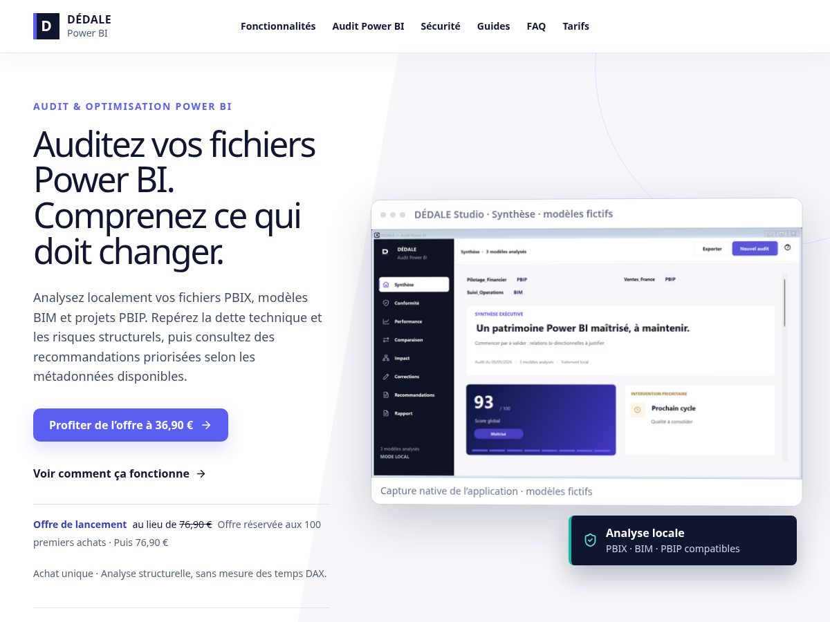 Landing-page snapshot of dedale-bi.com
