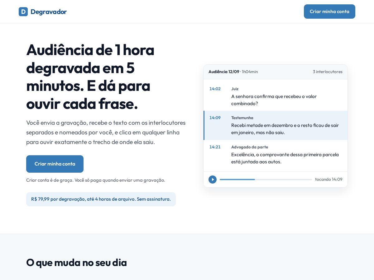 Landing-page snapshot of degravador.com