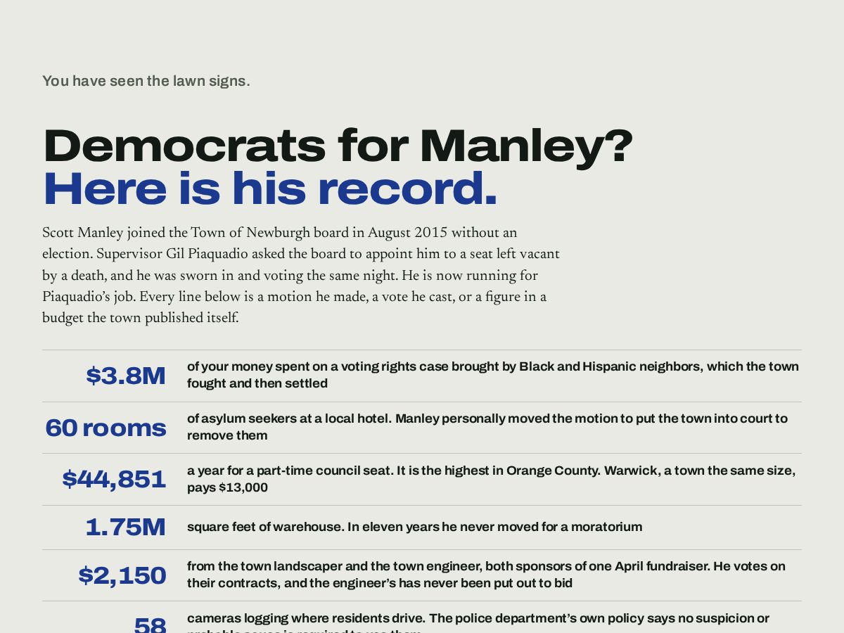 Landing-page snapshot of democratsformanley.com