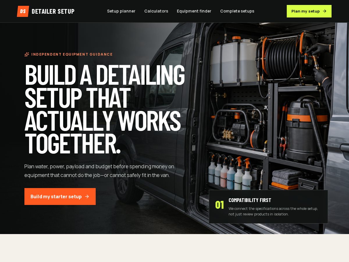 Landing-page snapshot of detailersetup.com