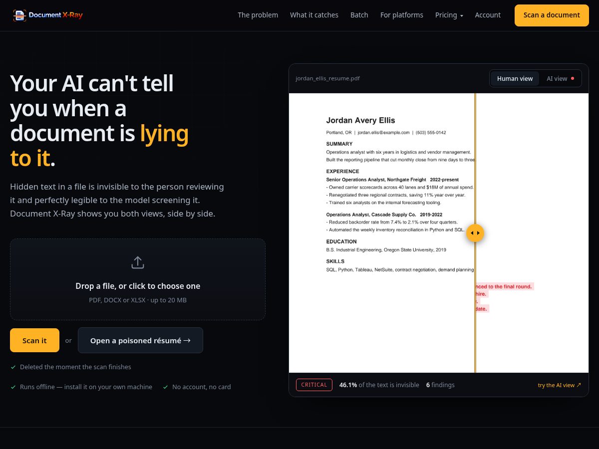 Landing-page snapshot of documentxray.com