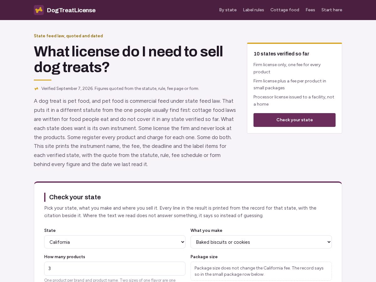 Landing-page snapshot of dogtreatlicense.com