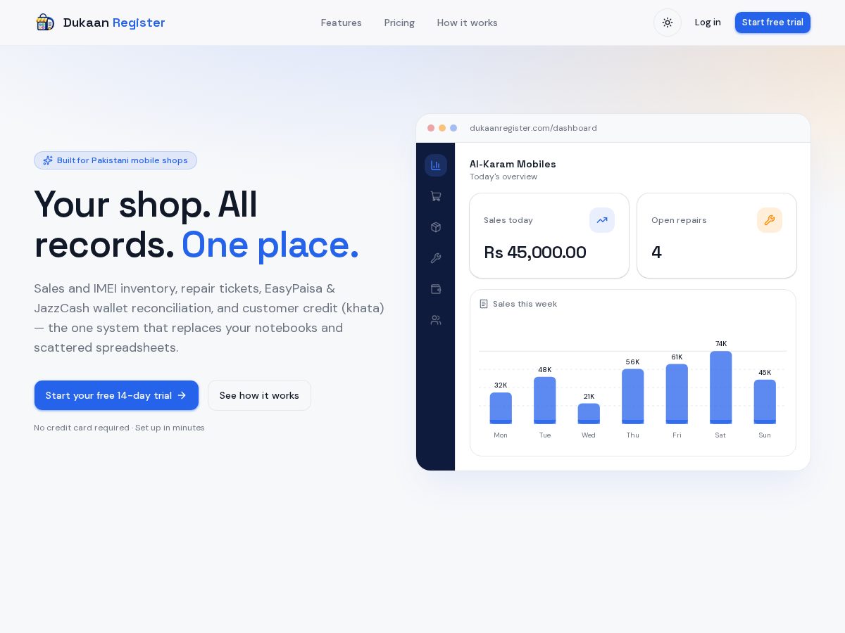 Landing-page snapshot of dukaanregister.com