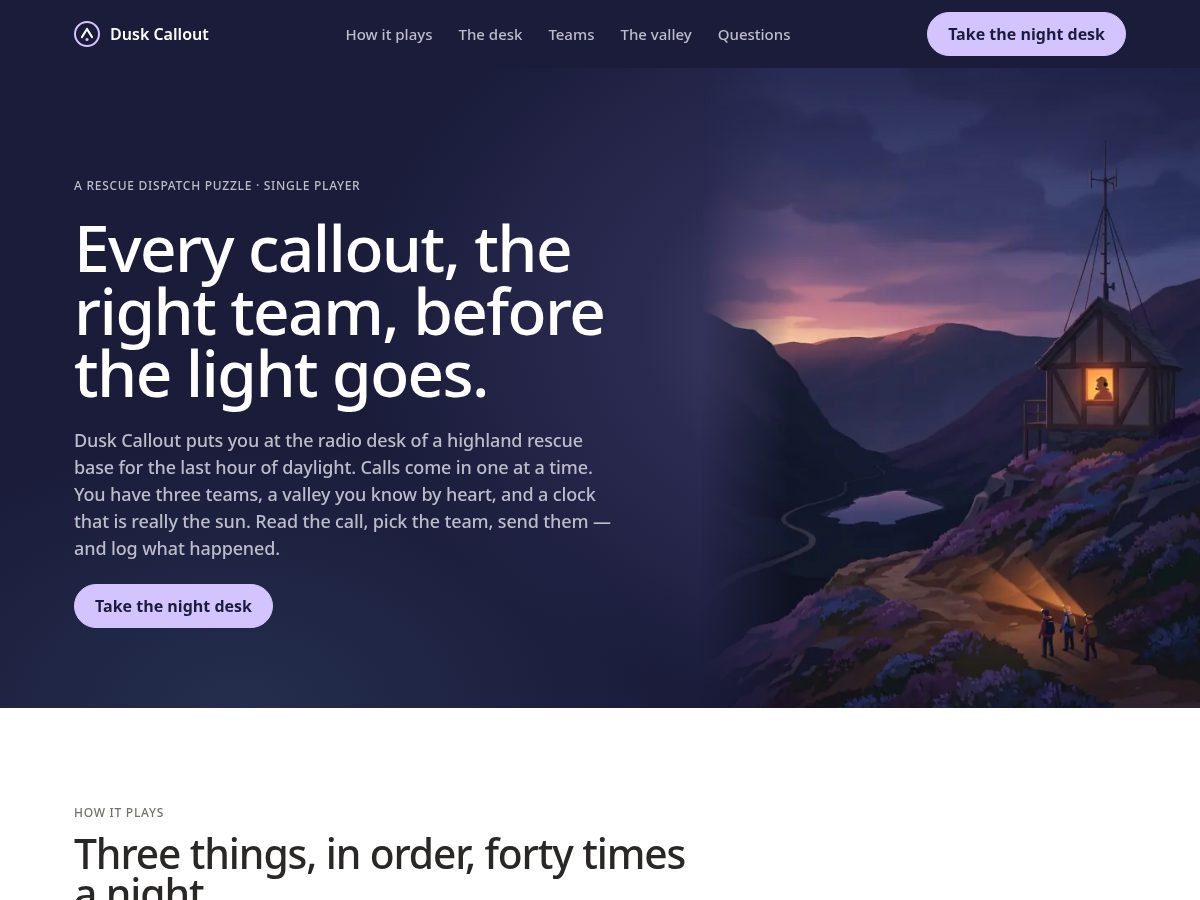 Landing-page snapshot of duskcallout.com