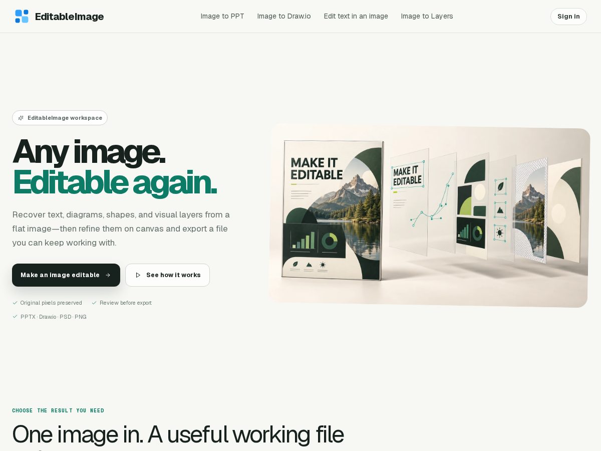 Landing-page snapshot of editableimage.com