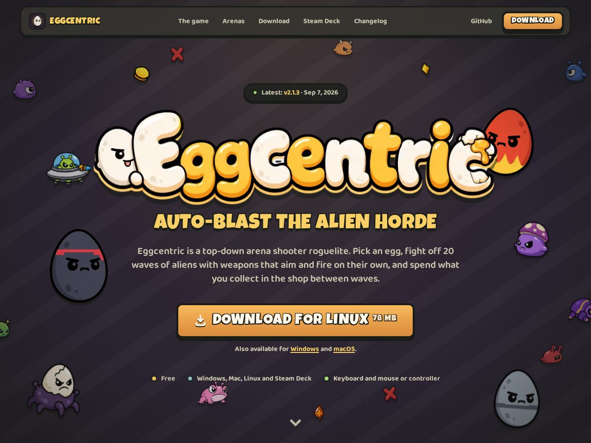Landing-page snapshot of eggcentric-game.com