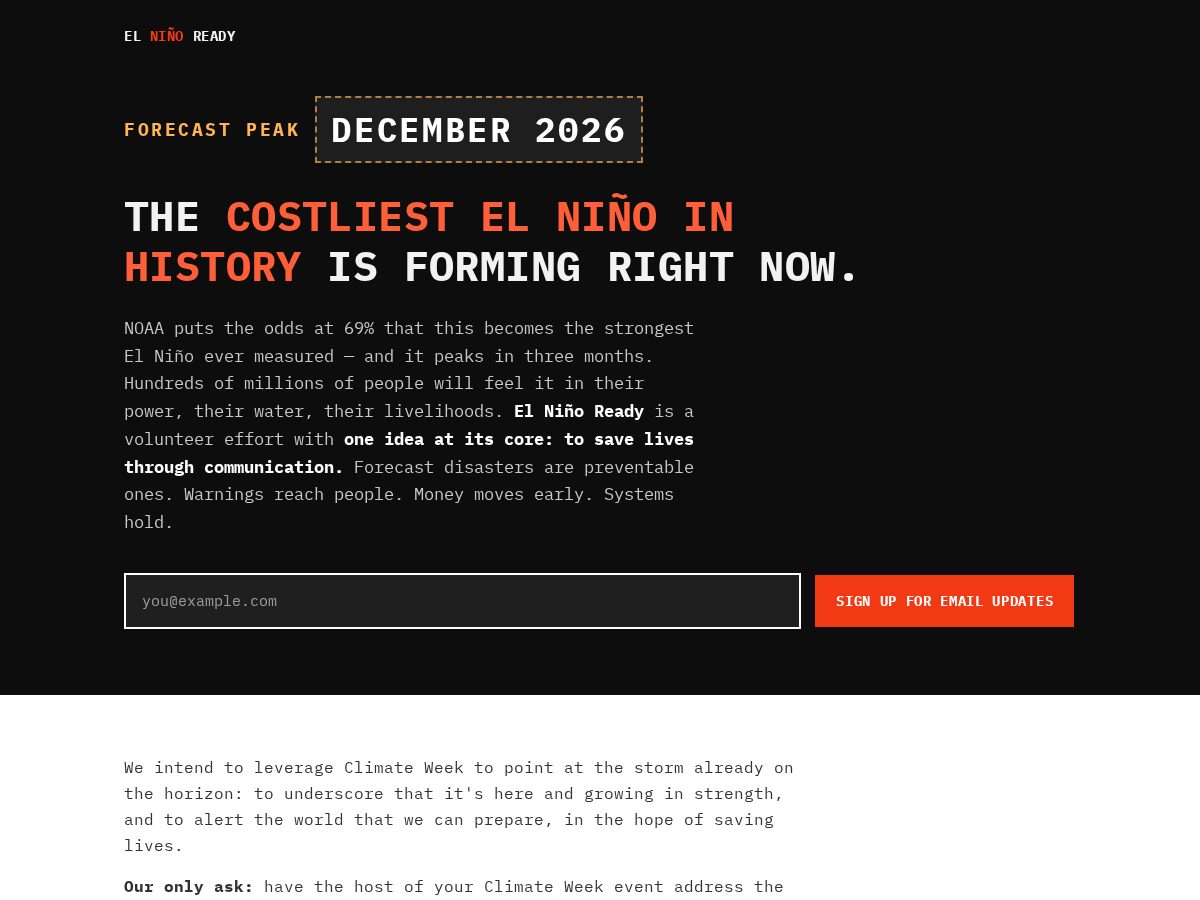 Landing-page snapshot of elninoready.earth