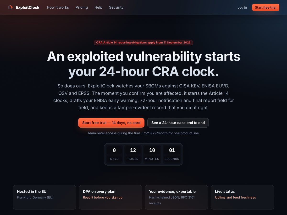 Landing-page snapshot of exploitclock.com