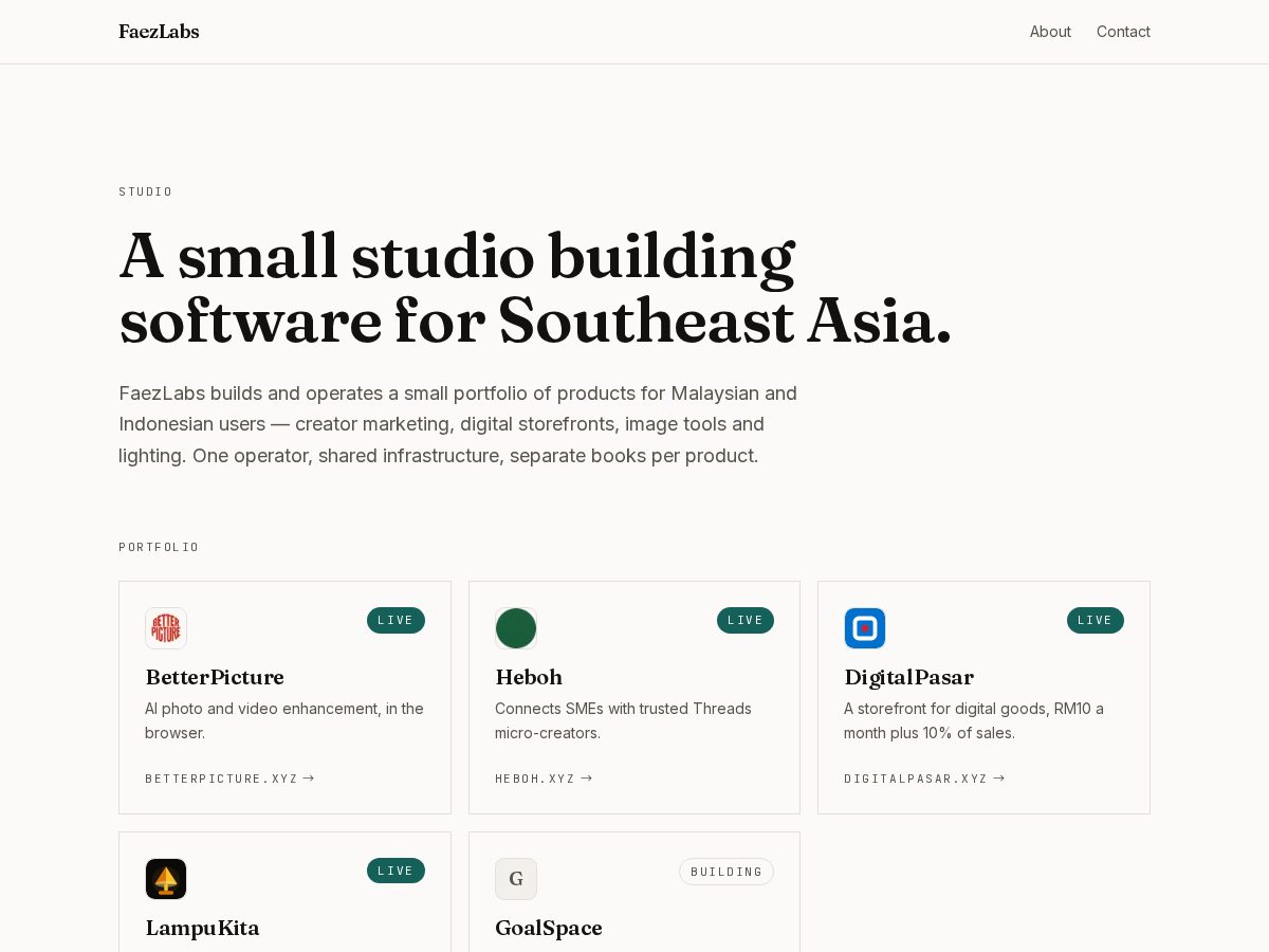 Landing-page snapshot of faezlabs.xyz