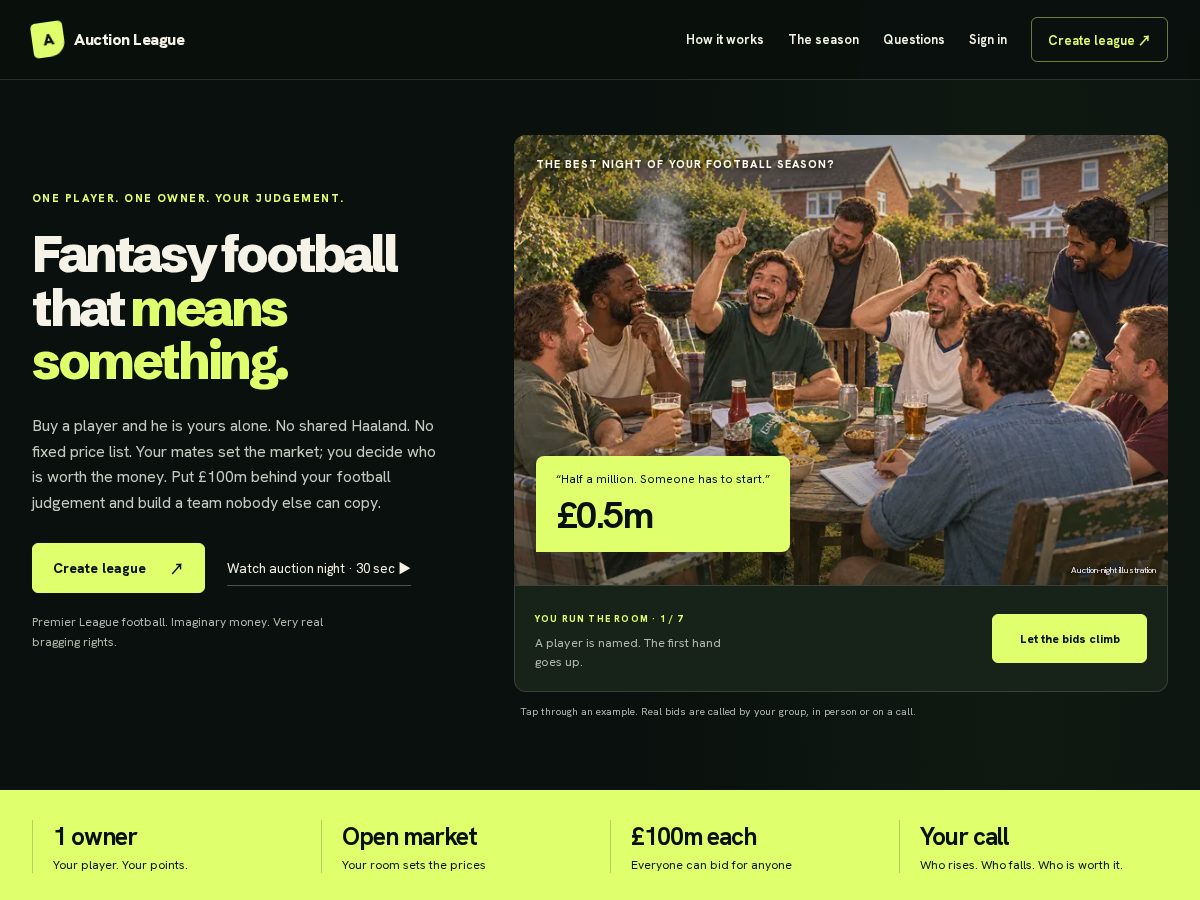Landing-page snapshot of fantasy.auction