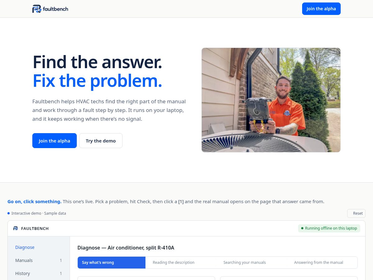 Landing-page snapshot of faultbench.com