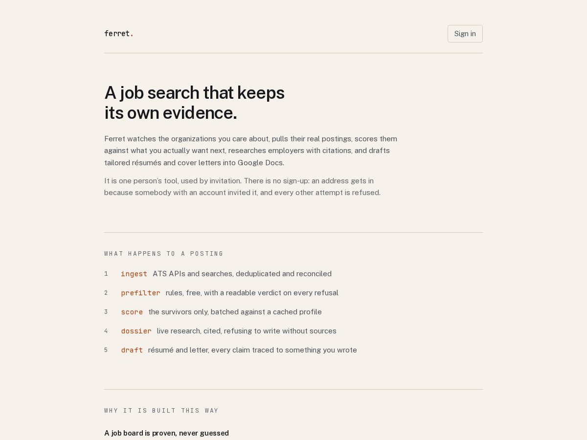 Landing-page snapshot of ferret.work