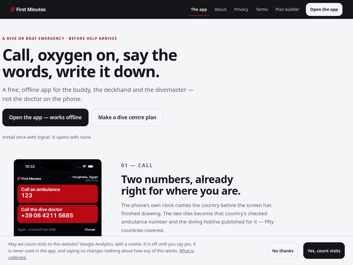Landing-page snapshot of first-minutes.com